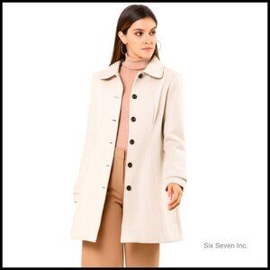 Polyester Pea Coat with Peter Pan Collar, Fitted Overcoat with Pockets